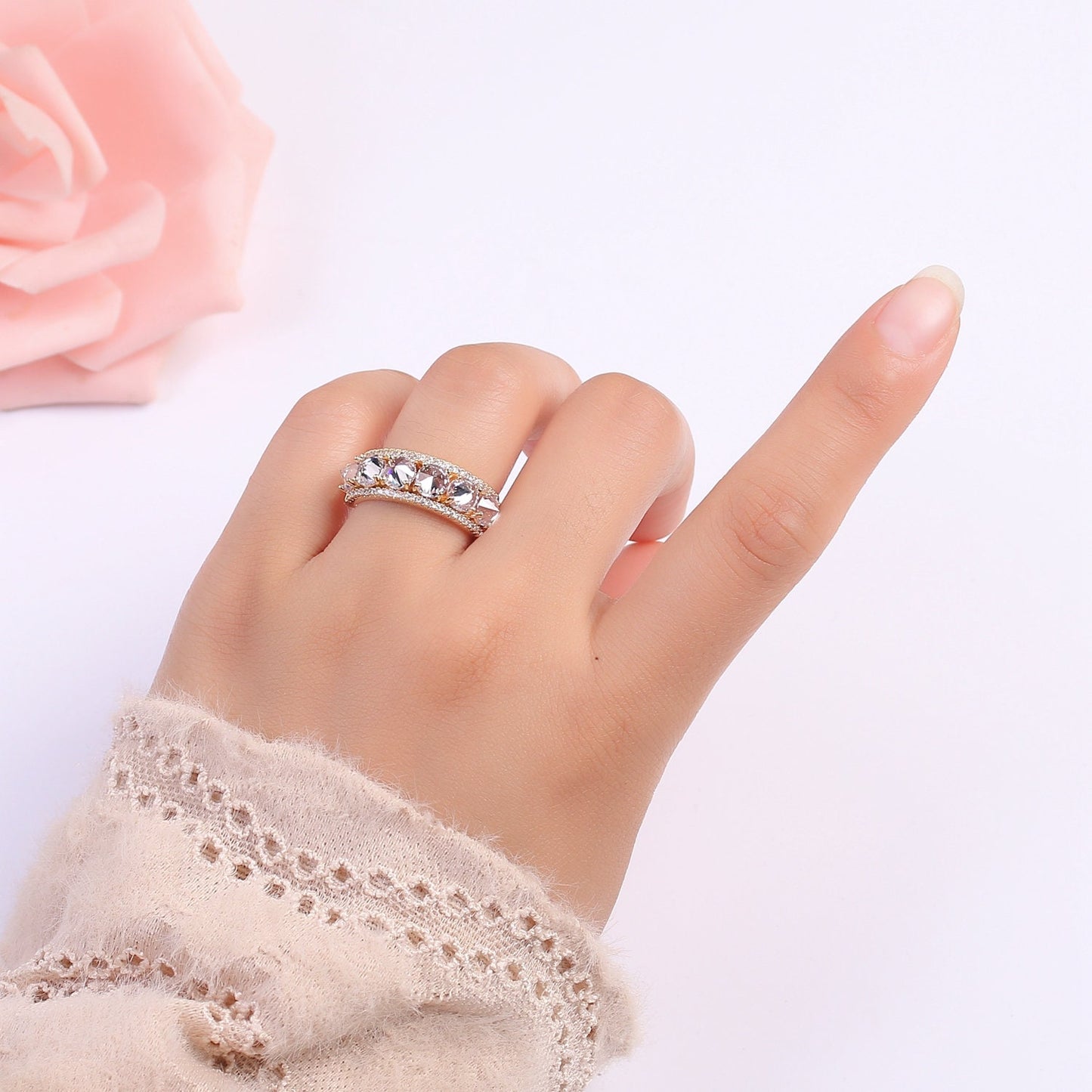 Chunky Crystal Ring Cz Gold Thick Ring | Stackable Statement Ring | Unique Bold Ring For Women replacement Engagement Band Ring O332