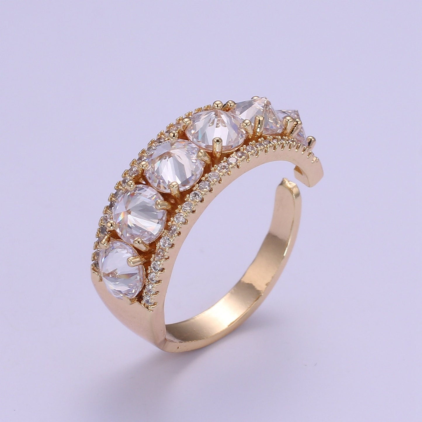 Chunky Crystal Ring Cz Gold Thick Ring | Stackable Statement Ring | Unique Bold Ring For Women replacement Engagement Band Ring O332