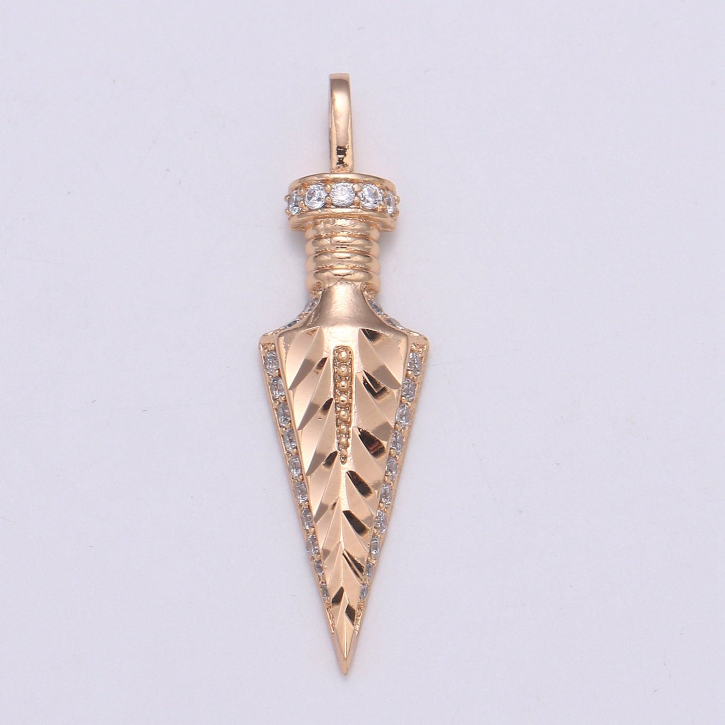 1pc Gold Micro Pave Peg Charm, Cubic Zirconia Spear Pendant Charm, Gold Charm, For DIY Jewelry, pdgf-2142