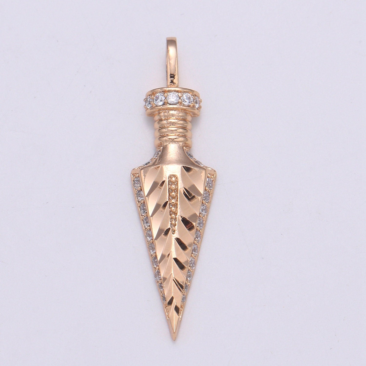 1pc Gold Micro Pave Peg Charm, Cubic Zirconia Spear Pendant Charm, Gold Charm, For DIY Jewelry, pdgf-2142