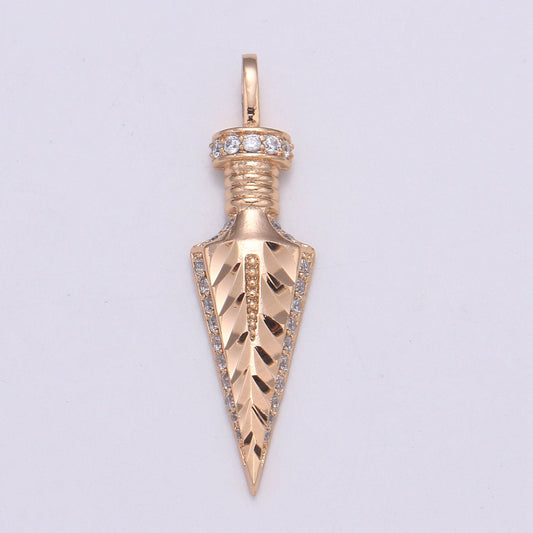 1pc Gold Micro Pave Peg Charm, Cubic Zirconia Spear Pendant Charm, Gold Charm, For DIY Jewelry, pdgf-2142