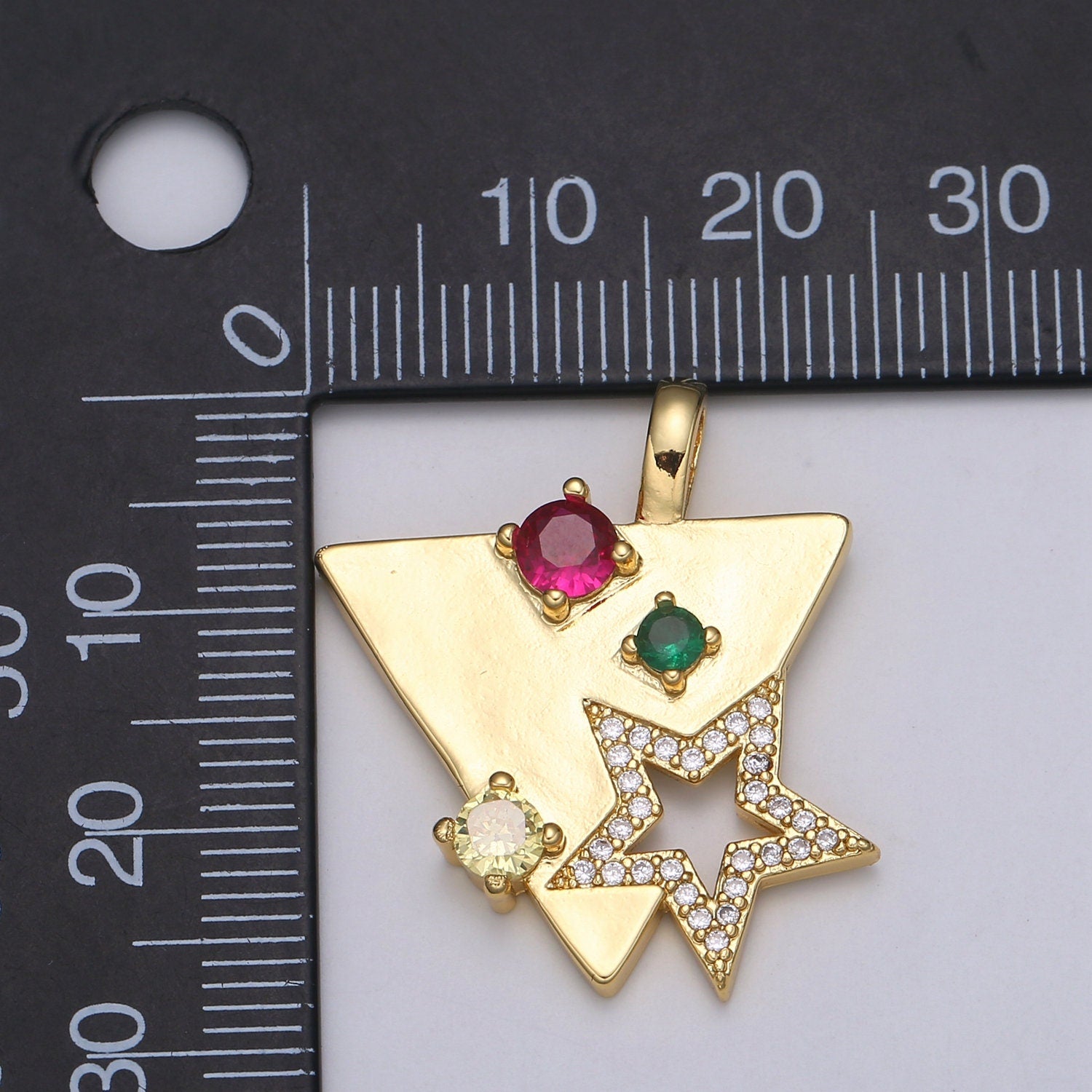 Orion Star Gold Charm Micro Pave StarBurst Charm, Rainbow Cubic Celestial Triangle Pendant, Dainty Minimalist Jewelry Supply, pdgf-2153