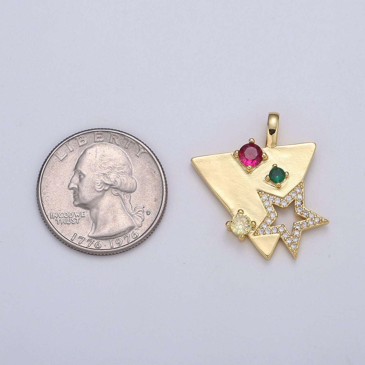Orion Star Gold Charm Micro Pave StarBurst Charm, Rainbow Cubic Celestial Triangle Pendant, Dainty Minimalist Jewelry Supply, pdgf-2153