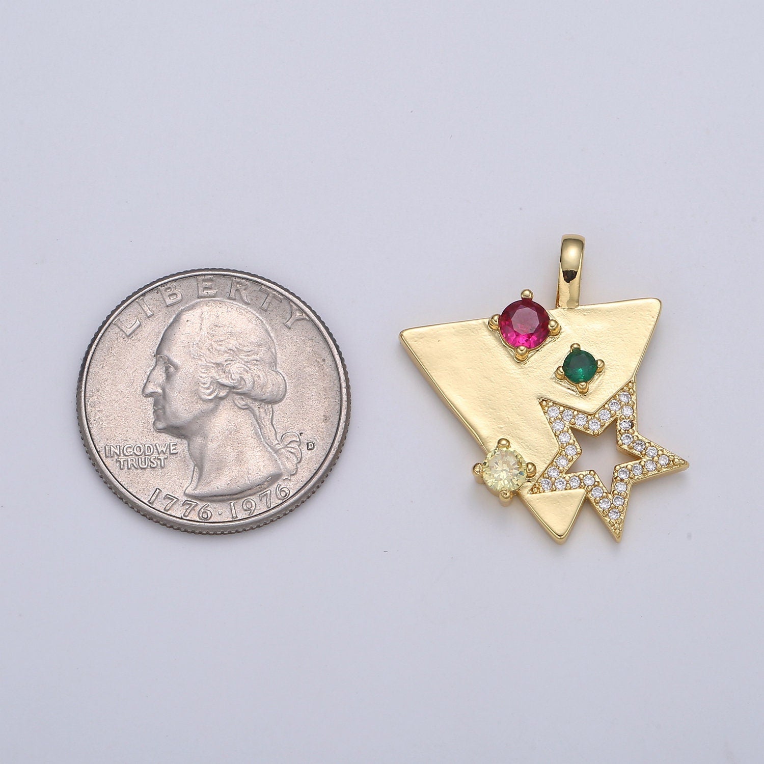 Orion Star Gold Charm Micro Pave StarBurst Charm, Rainbow Cubic Celestial Triangle Pendant, Dainty Minimalist Jewelry Supply, pdgf-2153