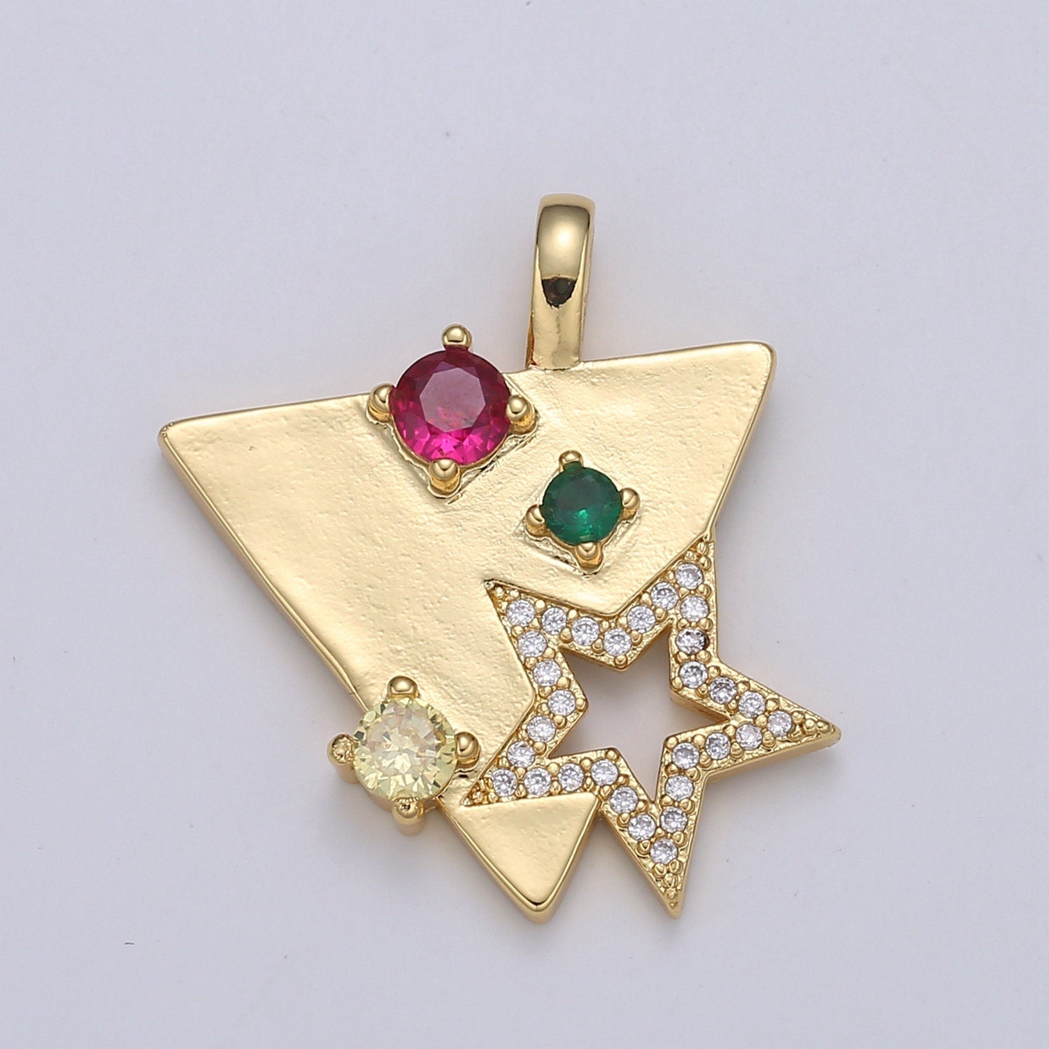 Orion Star Gold Charm Micro Pave StarBurst Charm, Rainbow Cubic Celestial Triangle Pendant, Dainty Minimalist Jewelry Supply, pdgf-2153