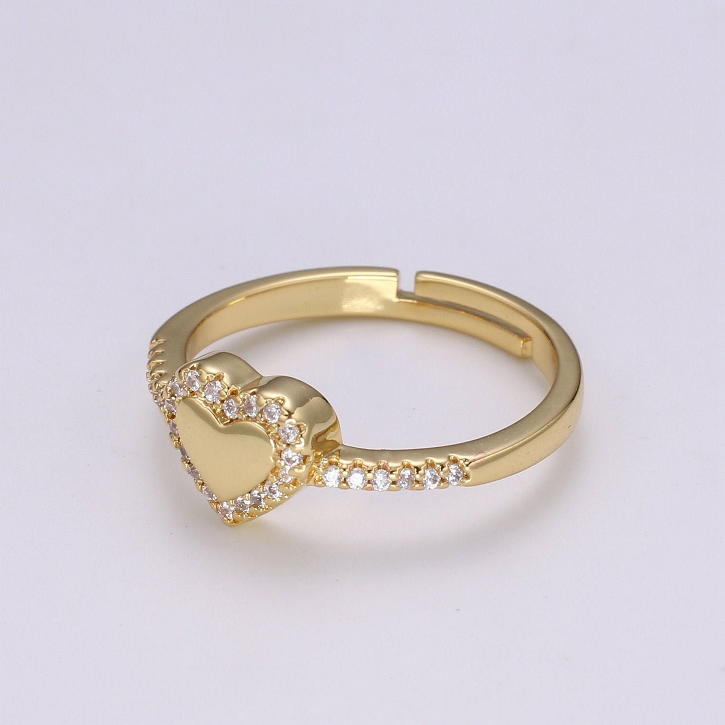 1pc Clear CZ Love Gold Ring, Heart Cubic Adjustable Gold Curb Ring, Simple Ring,Clear Cubic Zirconia Ring- 286