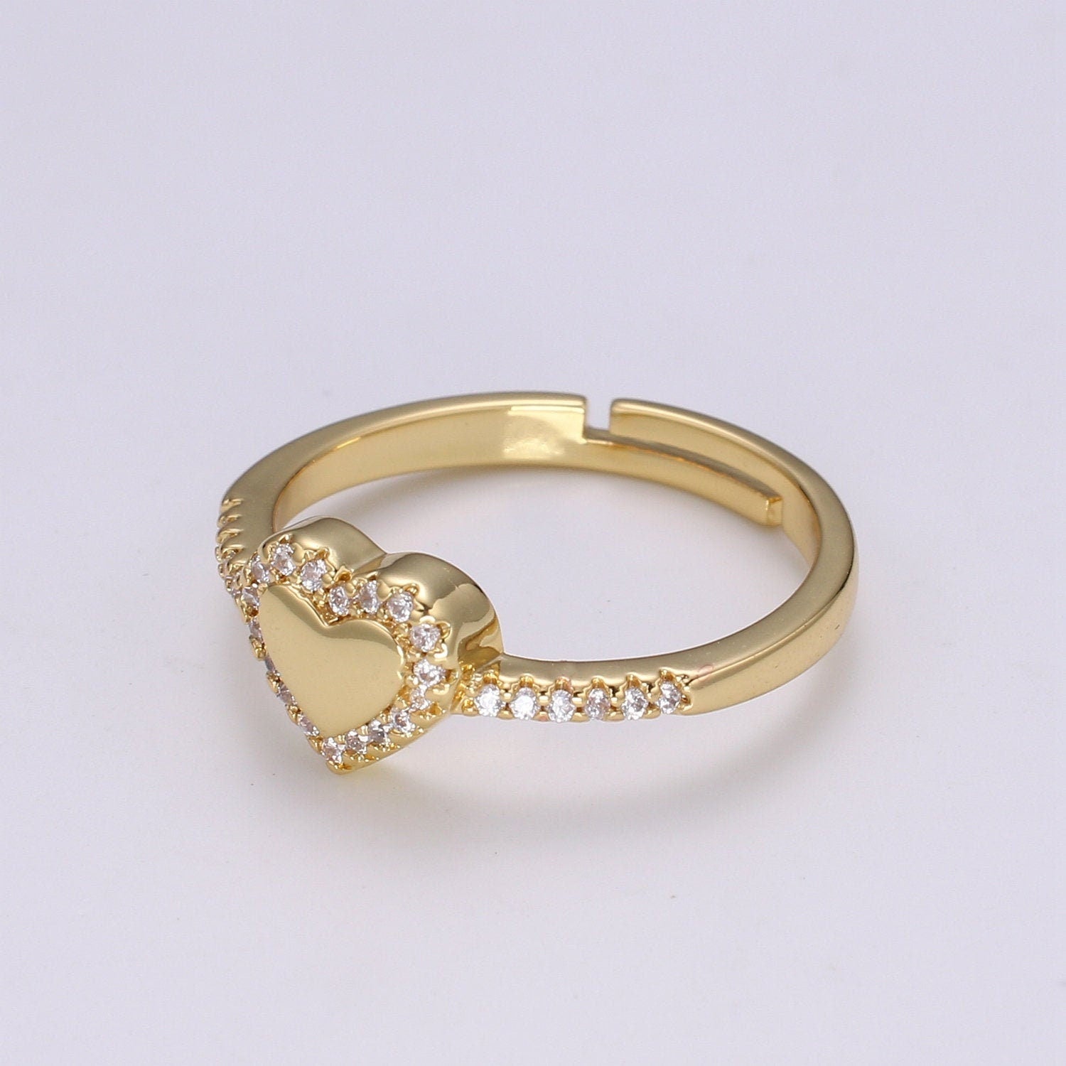 1pc Clear CZ Love Gold Ring, Heart Cubic Adjustable Gold Curb Ring, Simple Ring,Clear Cubic Zirconia Ring- 286