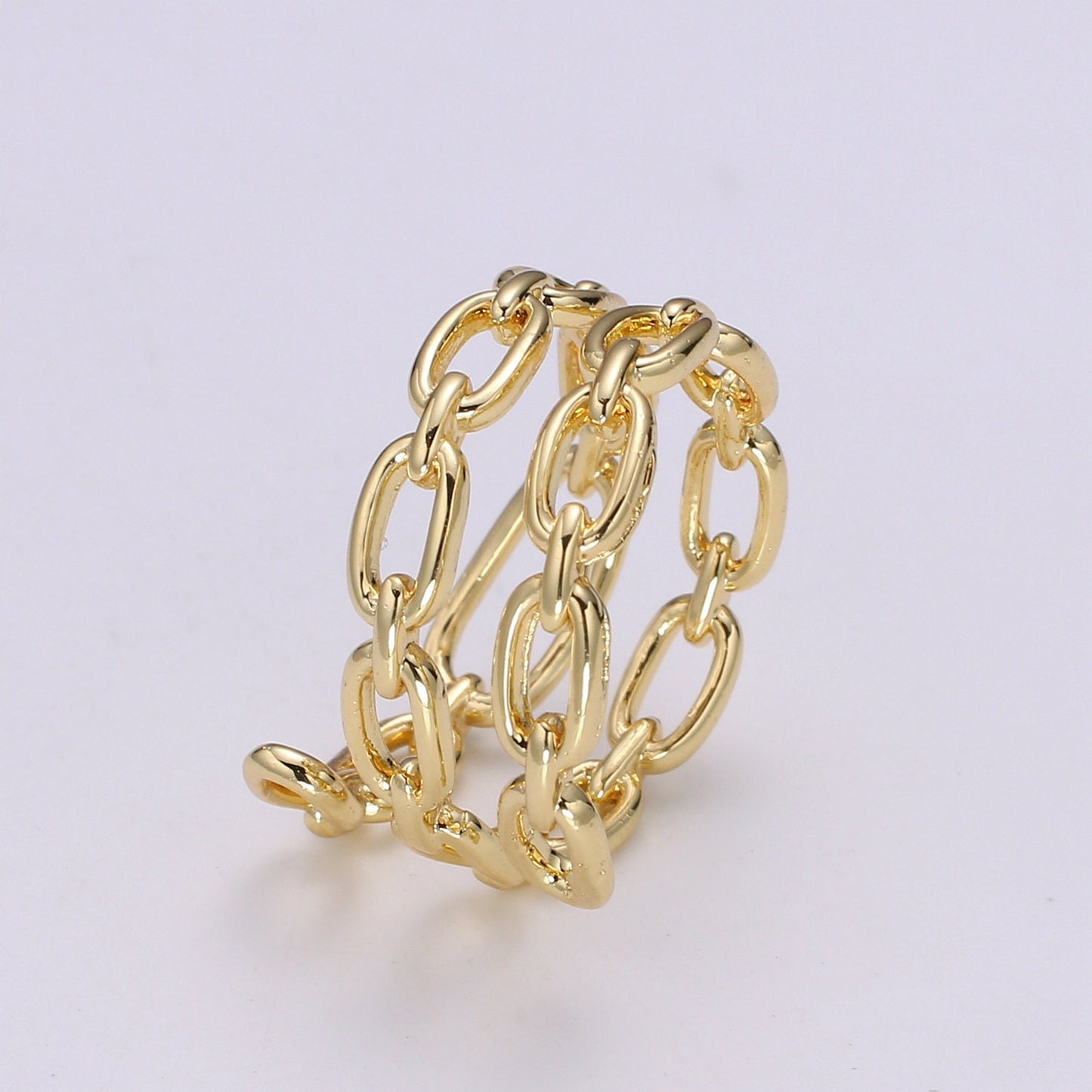 Gold Figaro Curb Chain Ring, Link Chain Ring | Open adjustable Gold rings | chain rings | Simple stackable chain ring 303
