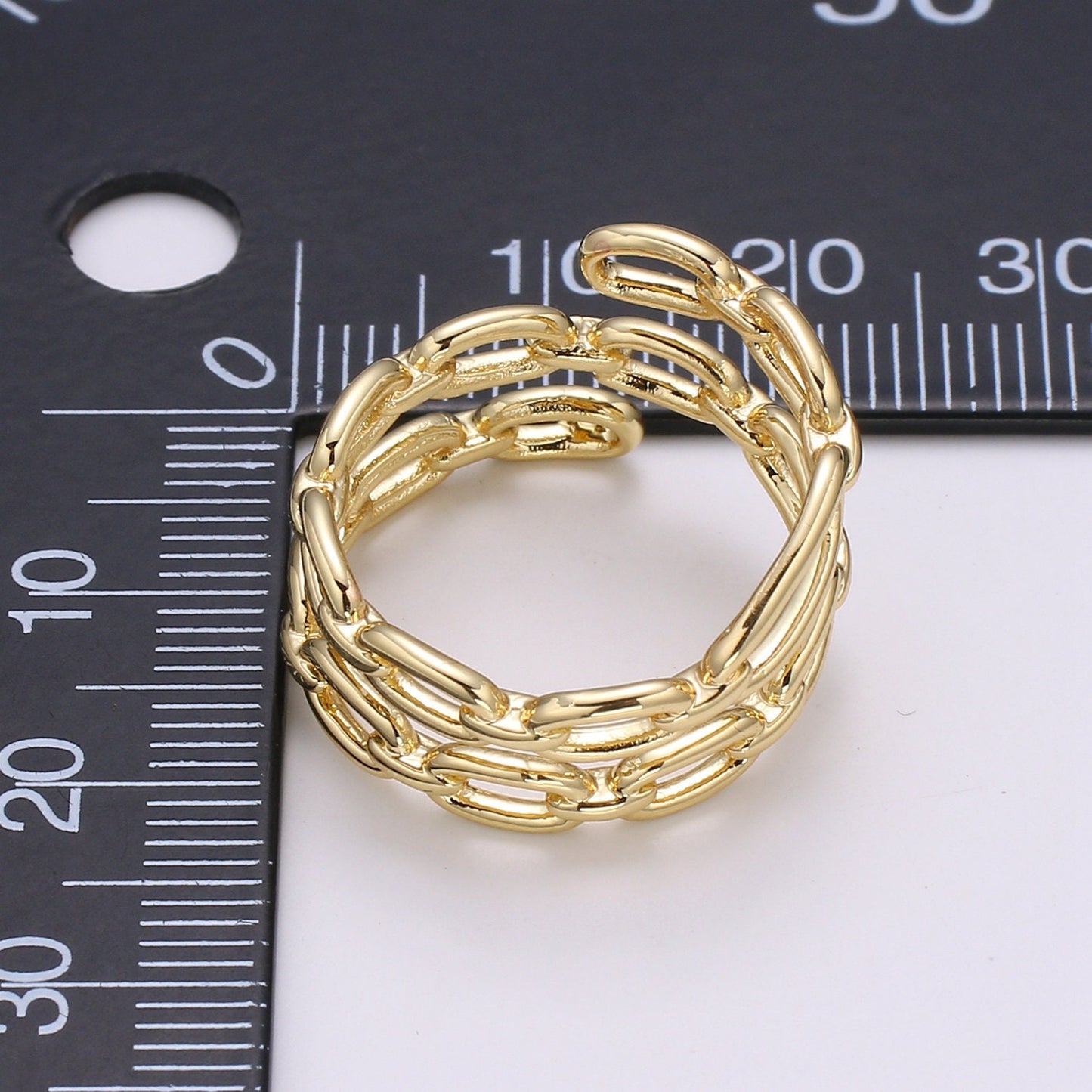 Gold Figaro Curb Chain Ring, Link Chain Ring | Open adjustable Gold rings | chain rings | Simple stackable chain ring 303