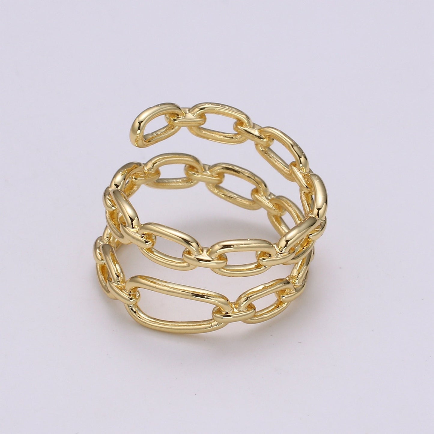 Gold Figaro Curb Chain Ring, Link Chain Ring | Open adjustable Gold rings | chain rings | Simple stackable chain ring 303