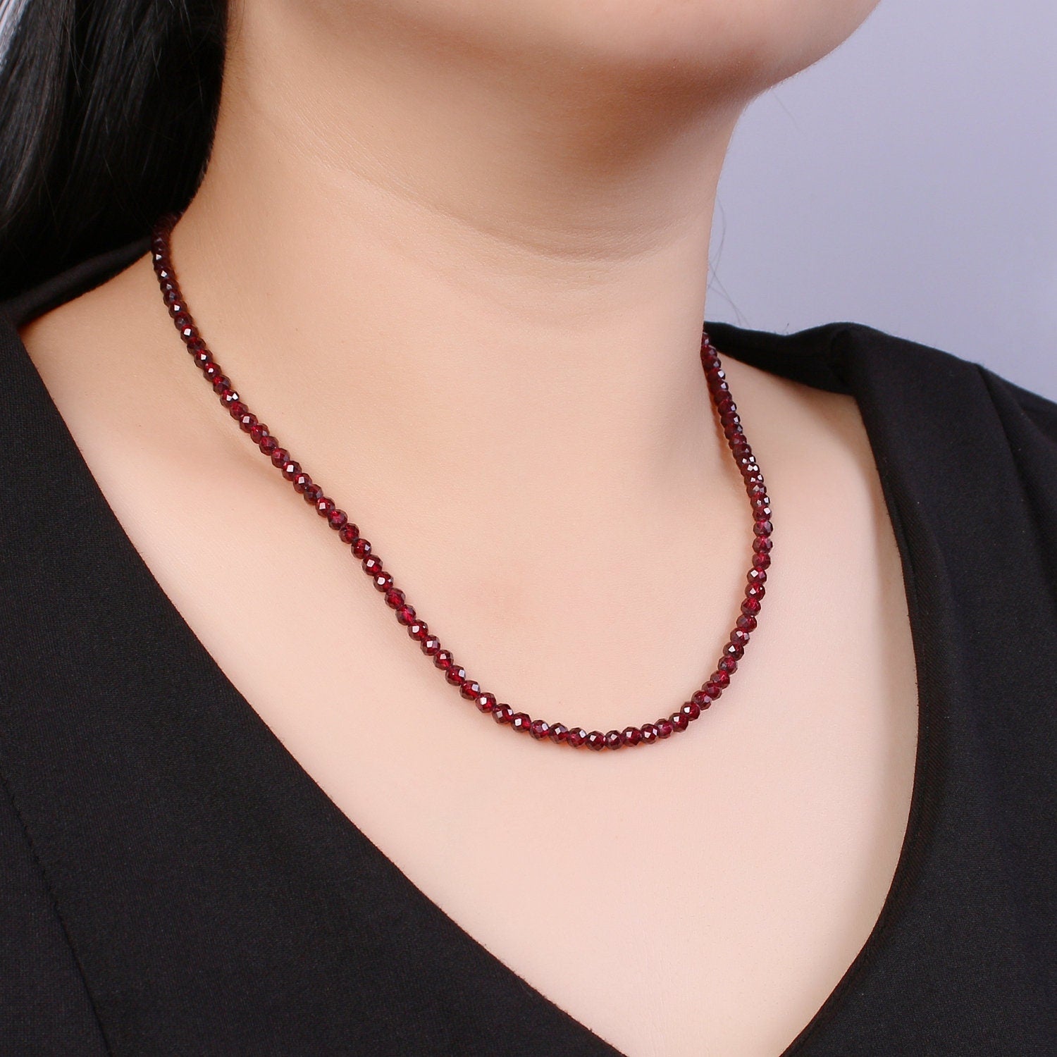 Stunning Red Garnet Tiny Bead Necklace, Gold Necklace, Necklaces for Women, Precious Stone Bead Necklace. Beaded Necklace, Gemstone