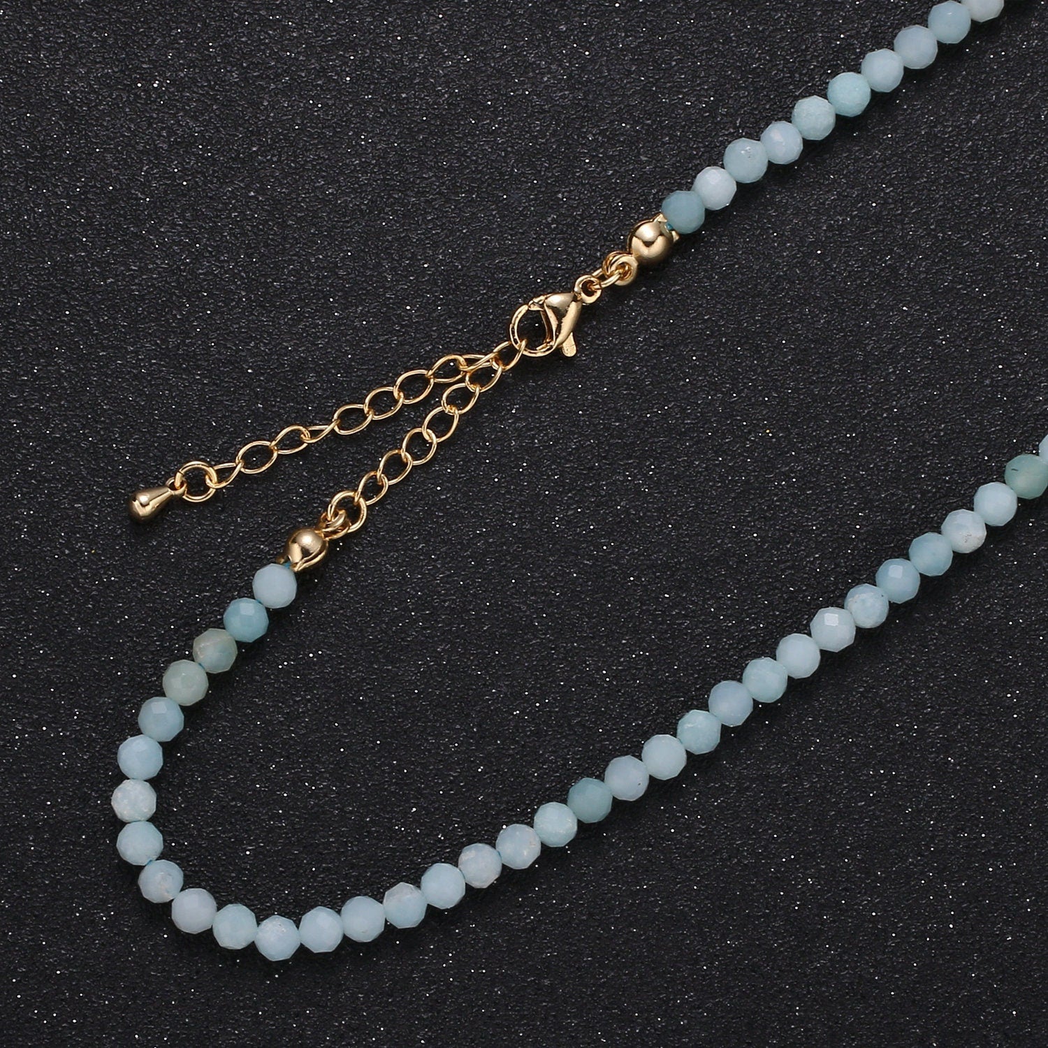 Stunning Aquamarine Tiny Bead Necklace, Gold Necklace, Necklaces for Women, Precious Stone Bead Necklace. March Birthstone Gift Idea