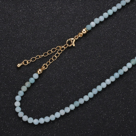 Stunning Aquamarine Tiny Bead Necklace, Gold Necklace, Necklaces for Women, Precious Stone Bead Necklace. March Birthstone Gift Idea