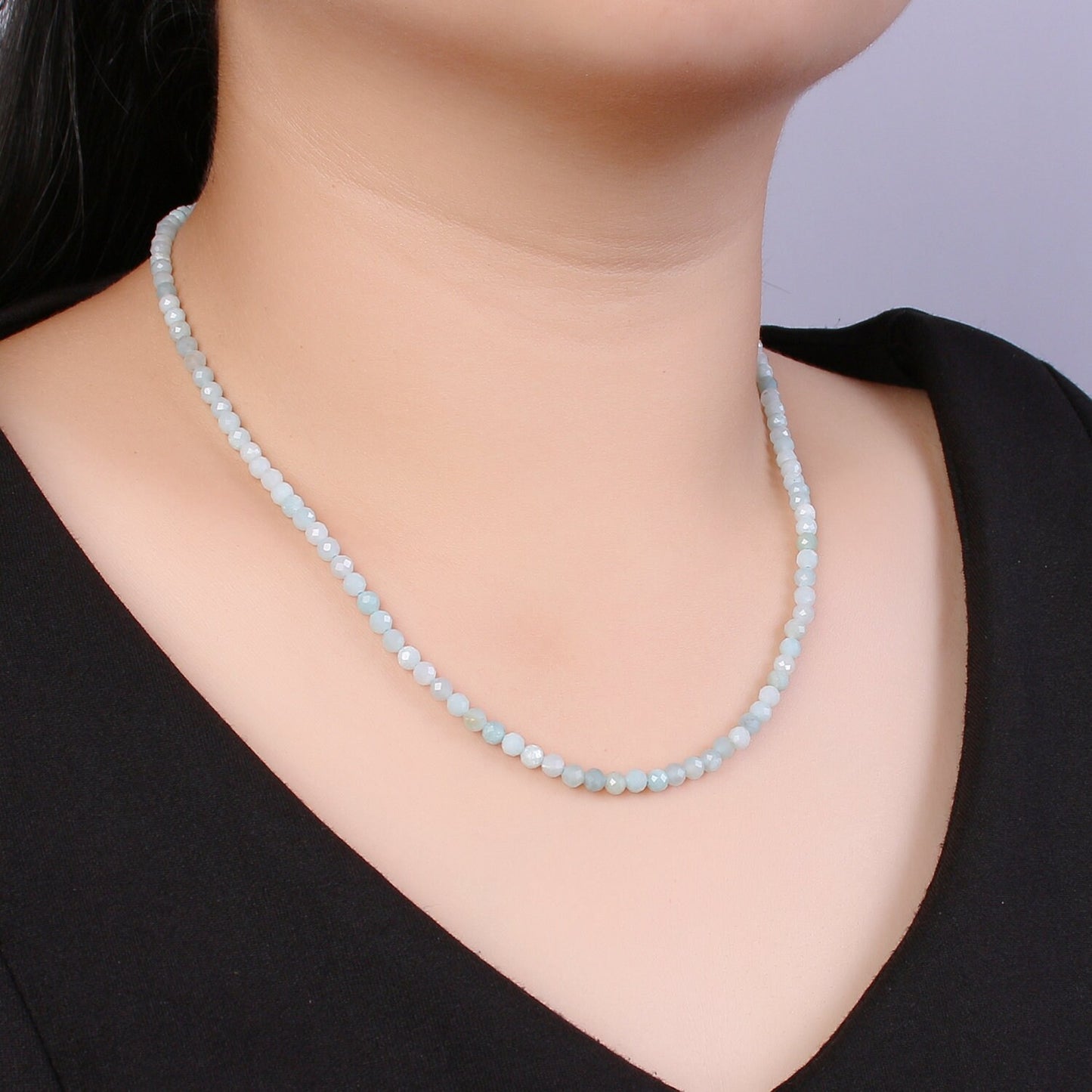 Stunning Aquamarine Tiny Bead Necklace, Gold Necklace, Necklaces for Women, Precious Stone Bead Necklace. March Birthstone Gift Idea
