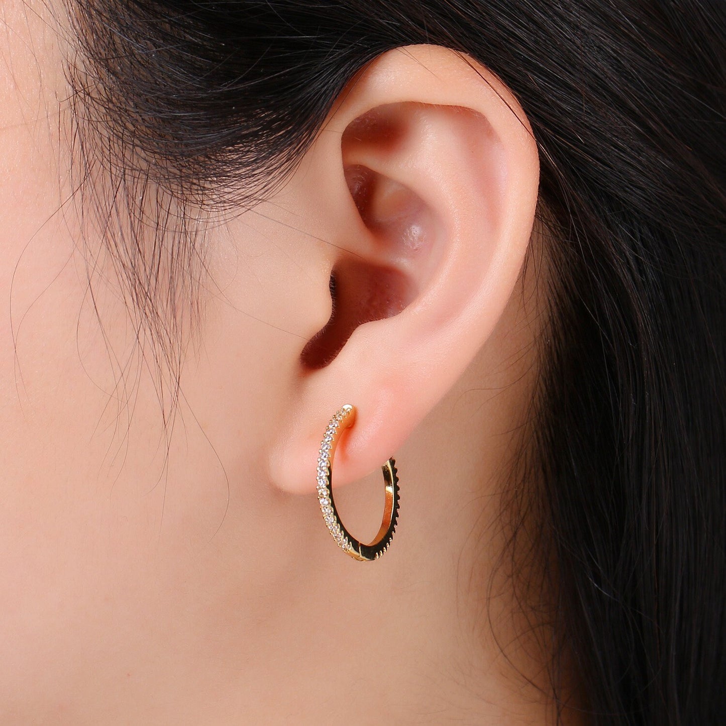 Dainty Mini Ear Huggies - 14k Gold CZ Earring | Small Hoops Huggies | Minimalist Jewelry| Cartilage Hoops | Helix Hoops, earring-1200