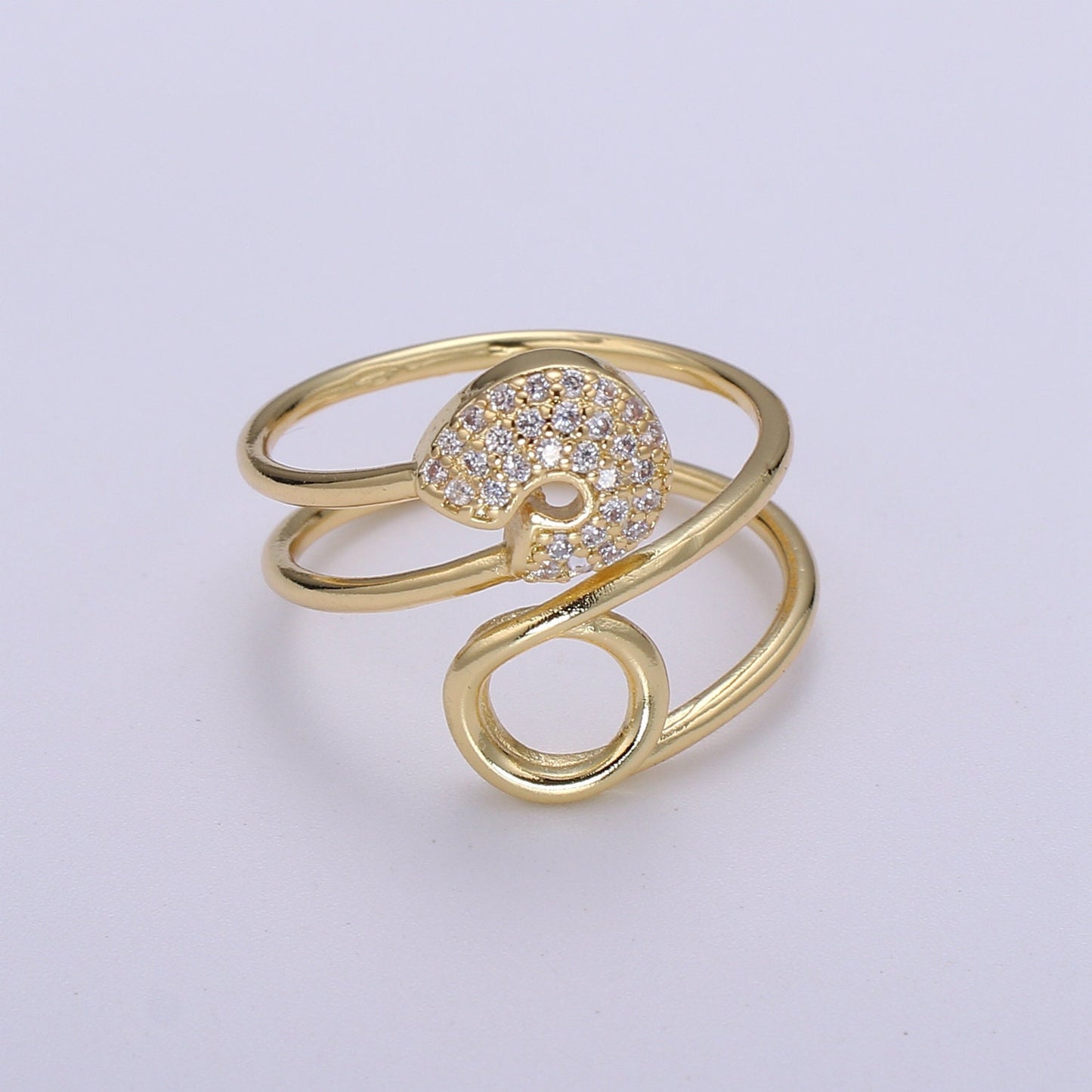 Safety pin ring Cz Swirl ring Eternity ring Eternity band Fashion ring Safety pin jewelry Gold ring Stacking ring US Size 6 Ring 0277