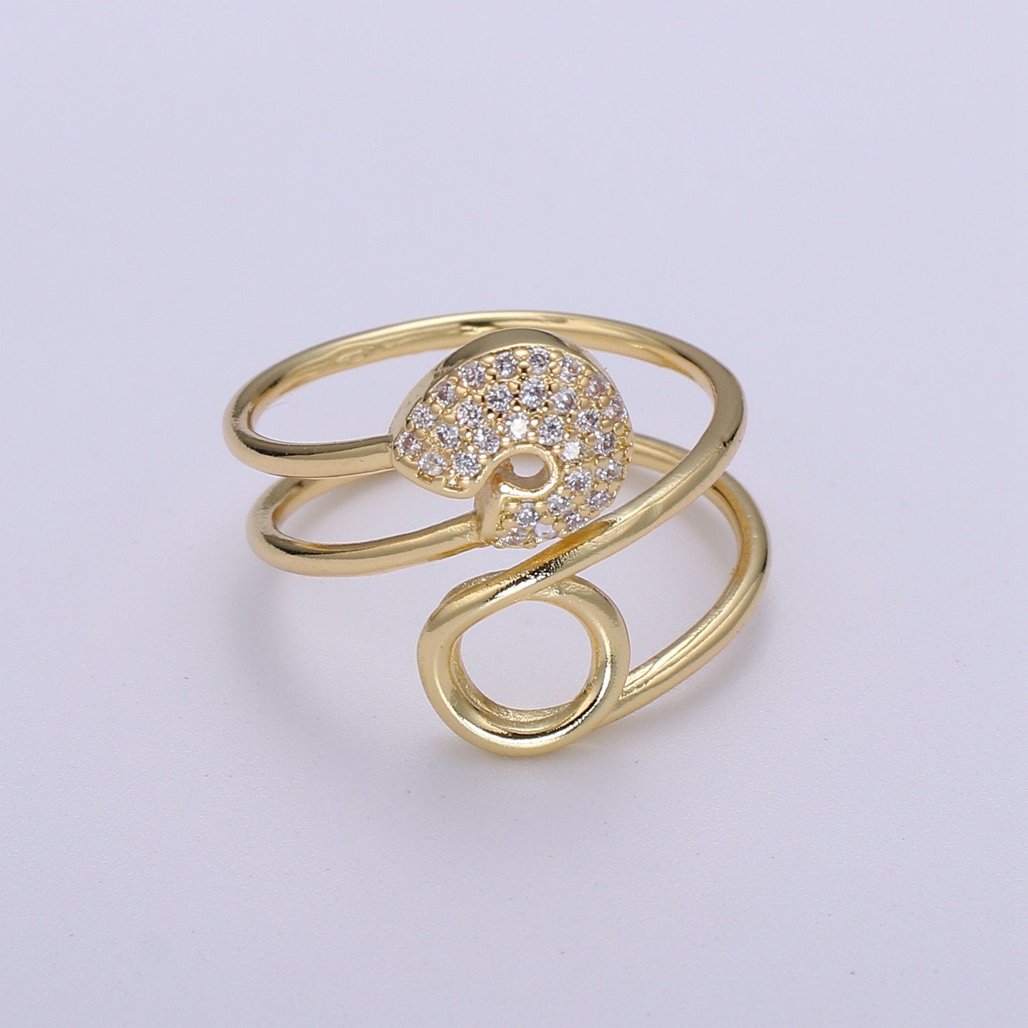 Safety pin ring Cz Swirl ring Eternity ring Eternity band Fashion ring Safety pin jewelry Gold ring Stacking ring US Size 6 Ring 0277