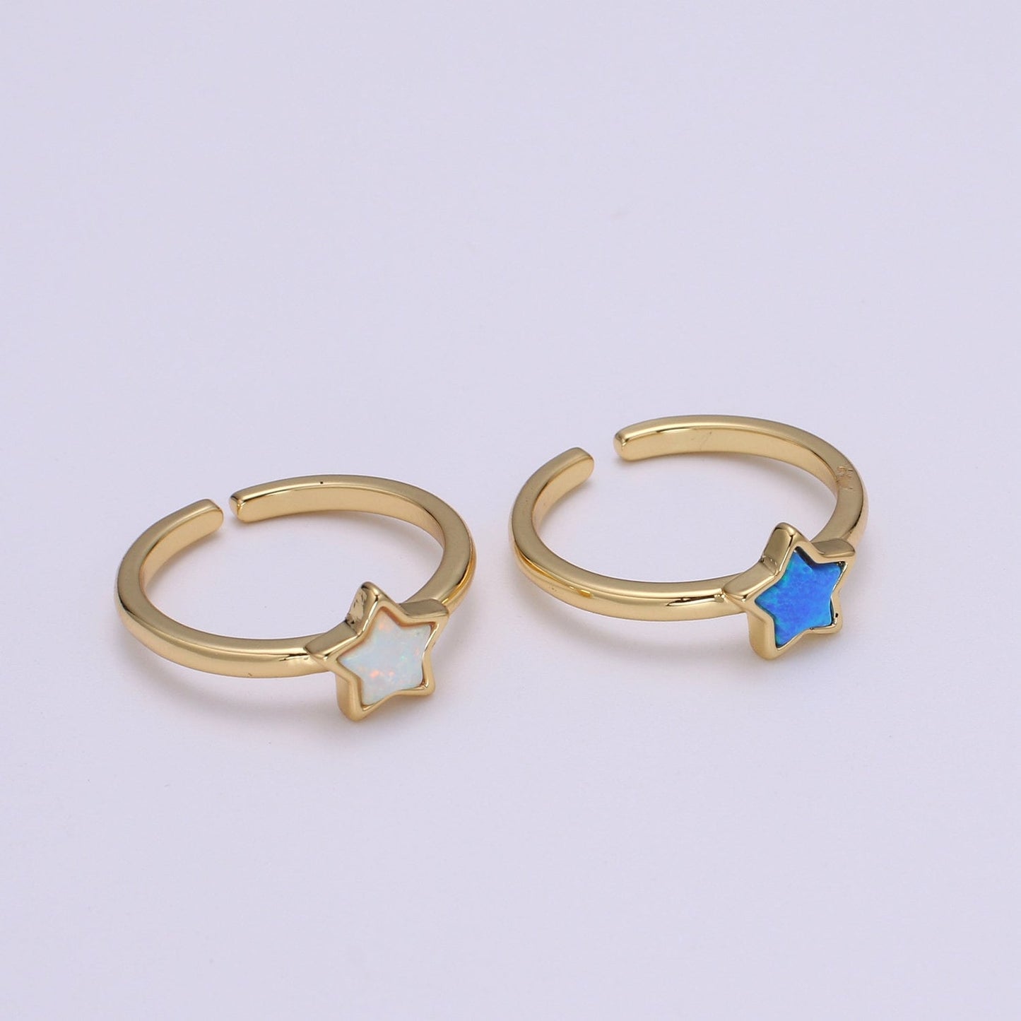 1x 24K Gold Opal Ring Star Blue Opal Ring, Solitaire White Opal Open Ring Gold Adjustable Ring for Stabckable Jewelry