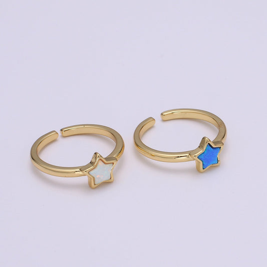 1x 24K Gold Opal Ring Star Blue Opal Ring, Solitaire White Opal Open Ring Gold Adjustable Ring for Stabckable Jewelry