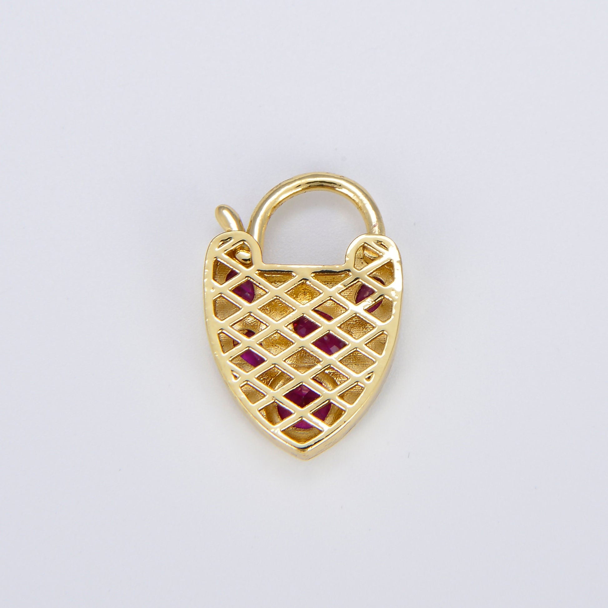 14K Shiny Gold Heart Shaped Padlock Clasp, Cubic Zirconia Love Clasp, Working Open Close Clasp Pendant Connector Charm for Necklace L320-322