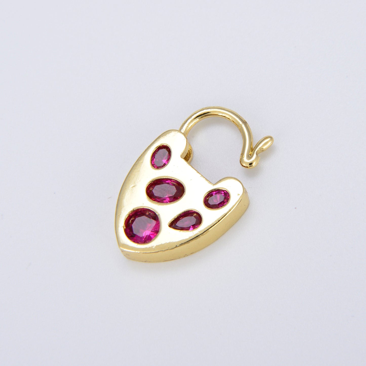 14K Shiny Gold Heart Shaped Padlock Clasp, Cubic Zirconia Love Clasp, Working Open Close Clasp Pendant Connector Charm for Necklace L320-322