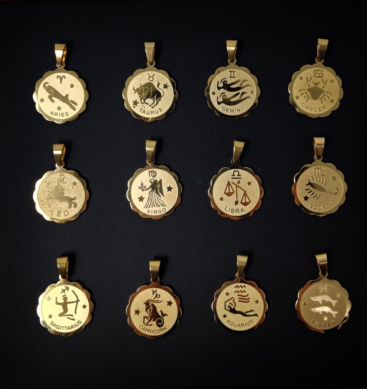 1x Zodiac Charm • Gold Stainless Steel • Astrology Zodiac Symbol Charms • Simple • 22mm diameter Round Coin Pendant for Horoscope Necklace,