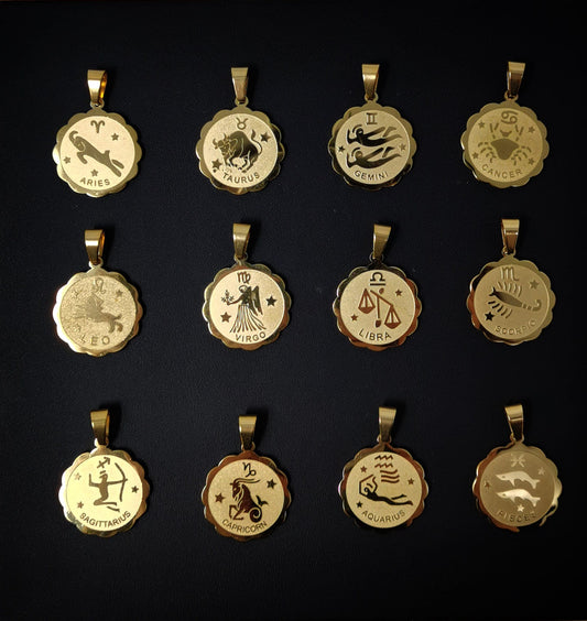 1x Zodiac Charm • Gold Stainless Steel • Astrology Zodiac Symbol Charms • Simple • 22mm diameter Round Coin Pendant for Horoscope Necklace,