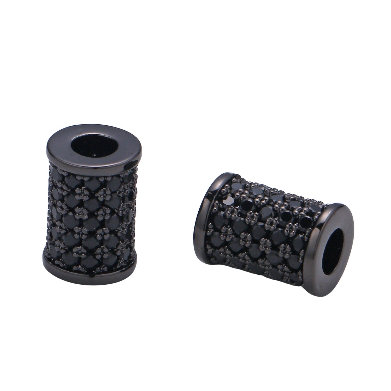 1x Black CZ Pave On Black 10x6mm Half Full Pave Tube for Bracelet/Necklace, Cubic Zirconia Separator Tube, Tube Beads