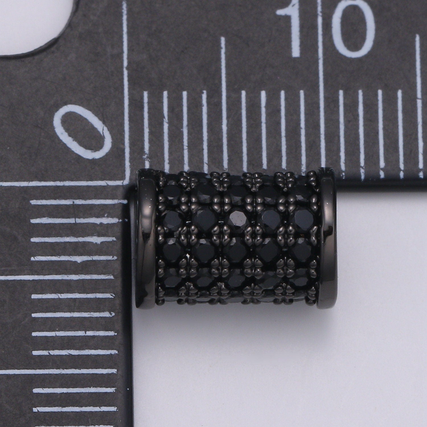 1x Black CZ Pave On Black 10x6mm Half Full Pave Tube for Bracelet/Necklace, Cubic Zirconia Separator Tube, Tube Beads