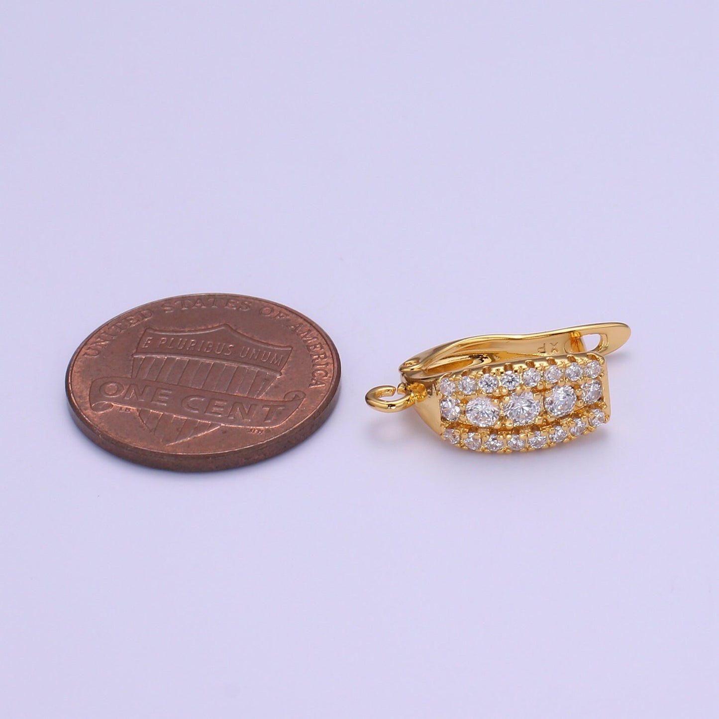 Gold cubic one touch w/ open link, Nickel free 1 pair Earring Lever back earring making, CZ hoop earring charm Supply