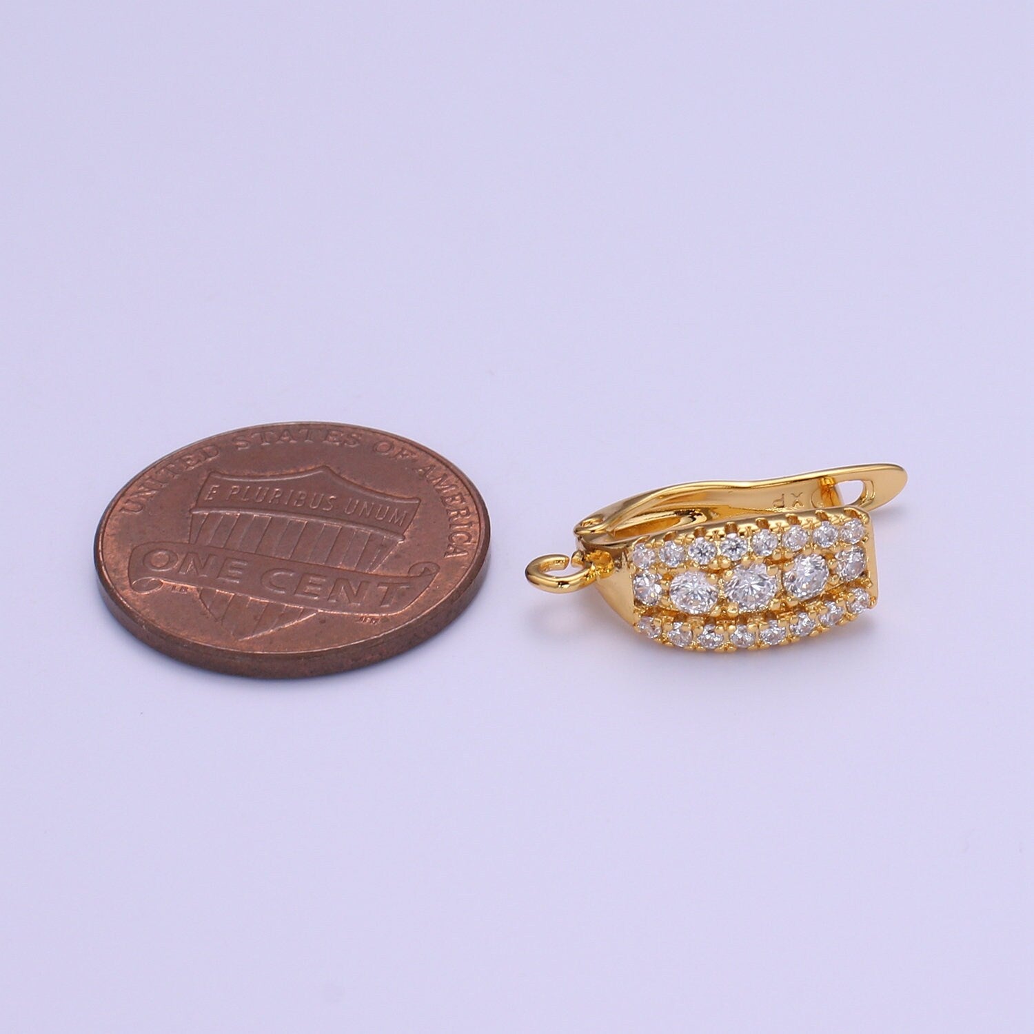 Gold cubic one touch w/ open link, Nickel free 1 pair Earring Lever back earring making, CZ hoop earring charm Supply