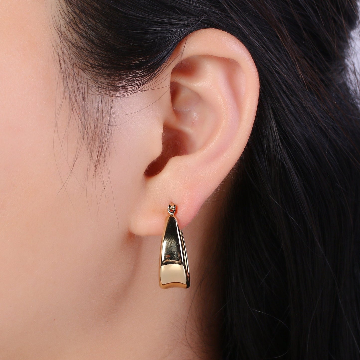 14K Gold Thick Hoops - Gold Thick Hoop Earrings - Simple Thick Hoops - Light Weight Hoops P091