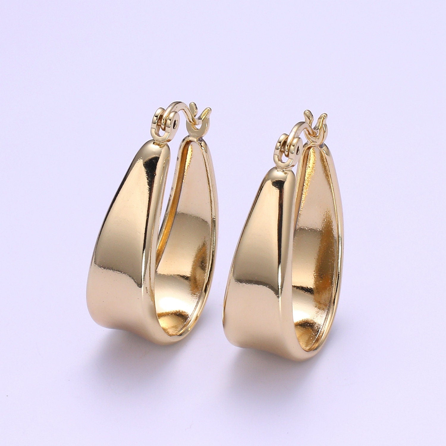 14K Gold Thick Hoops - Gold Thick Hoop Earrings - Simple Thick Hoops - Light Weight Hoops P091
