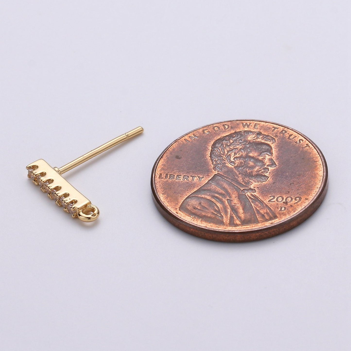 1 pair Geometric Ear Stud w/ Open link gold Filled Earring Nickel free, Cubic zirconia, Earring making post, Jewelry making Supply