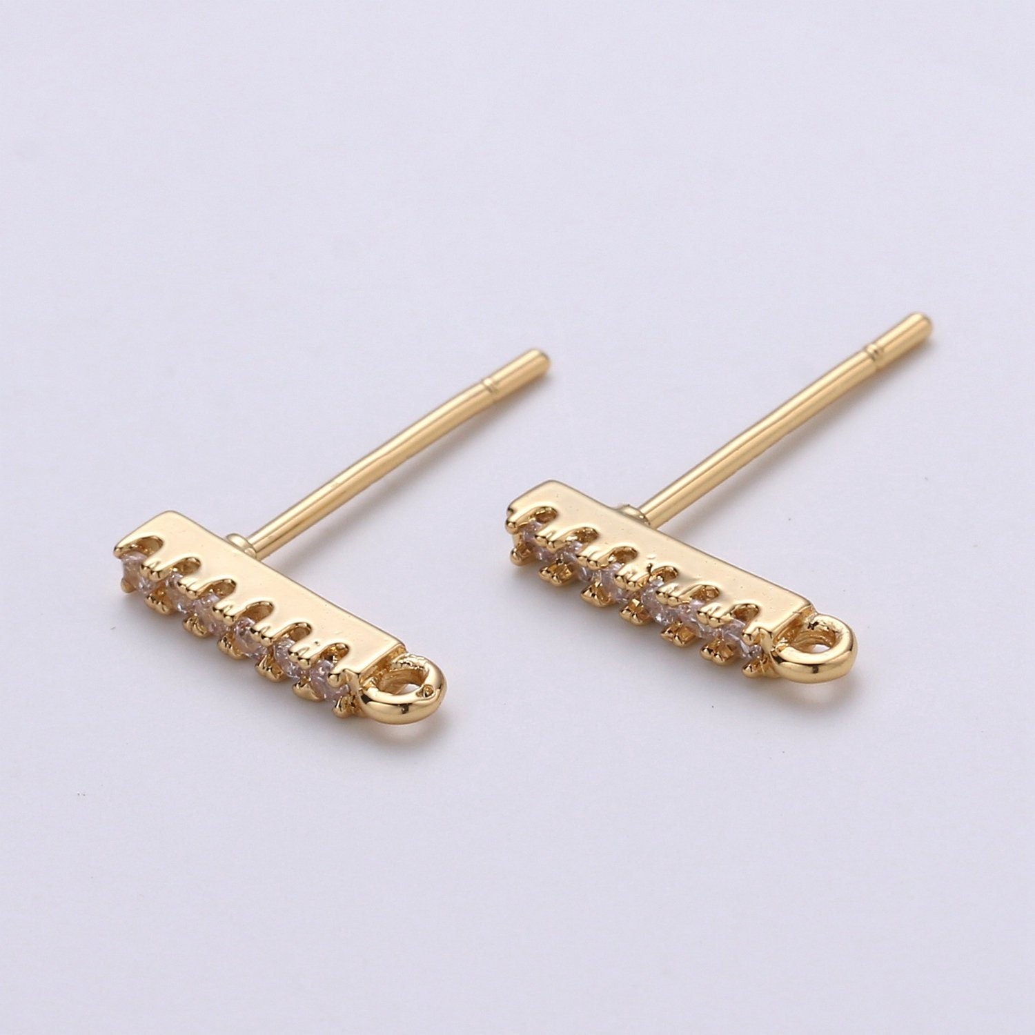 1 pair Geometric Ear Stud w/ Open link gold Filled Earring Nickel free, Cubic zirconia, Earring making post, Jewelry making Supply