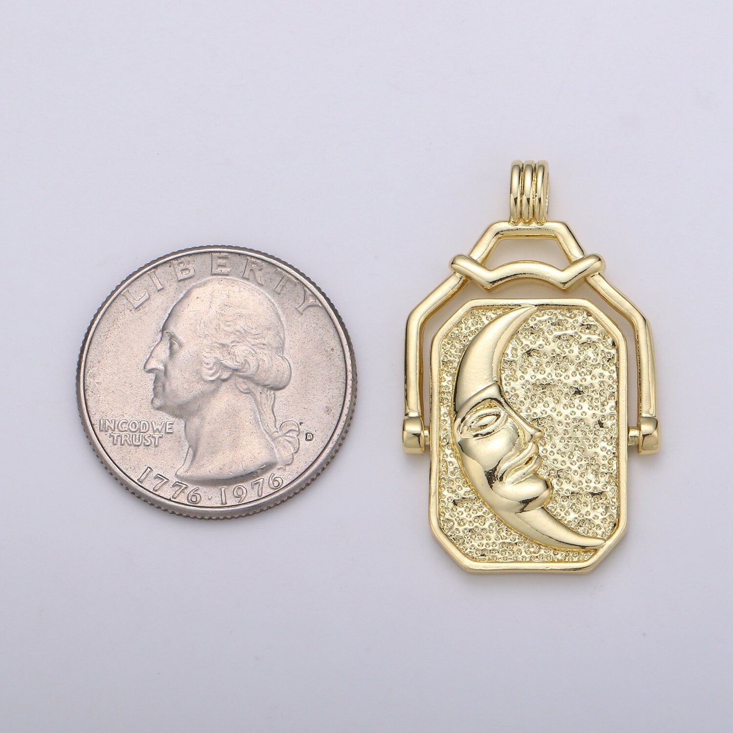 Double Sided Pendant Celestial Jewelry Reversible Necklace Component Supply 14K Gold Filled Celestial Charm Sun Moon Spin Jewelry, J-59