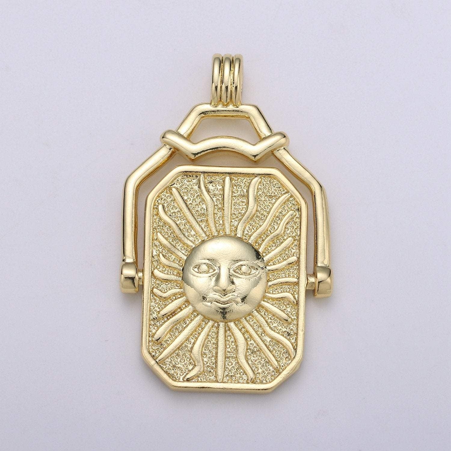 Double Sided Pendant Celestial Jewelry Reversible Necklace Component Supply 14K Gold Filled Celestial Charm Sun Moon Spin Jewelry, J-59
