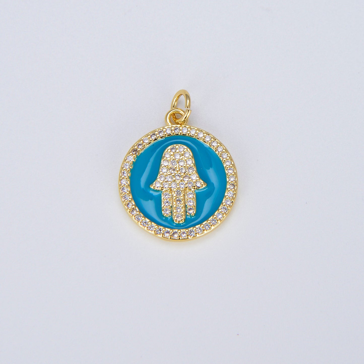 Dainty Gold Hamsa Hand charm, 14K Gold Coin Charm Hand of Fatima Charm Bracelet Necklace Earring Component Colorful Enamel Pendant E306
