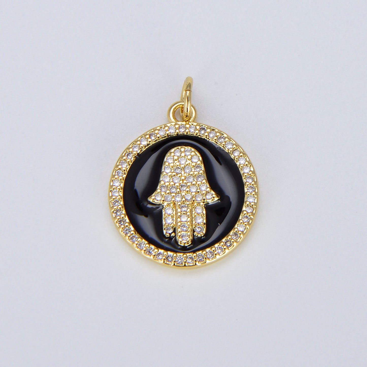 Dainty Gold Hamsa Hand charm, 14K Gold Coin Charm Hand of Fatima Charm Bracelet Necklace Earring Component Colorful Enamel Pendant E306
