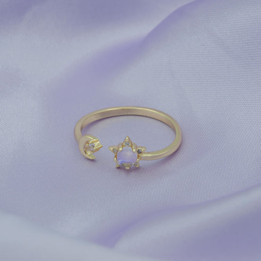 Dainty Moon Ring, Adjustable Ring, Minimalist Moon Ring, Minimalist Crescent Moon Ring, Gold Open Ring, Celestial Jewelry R087