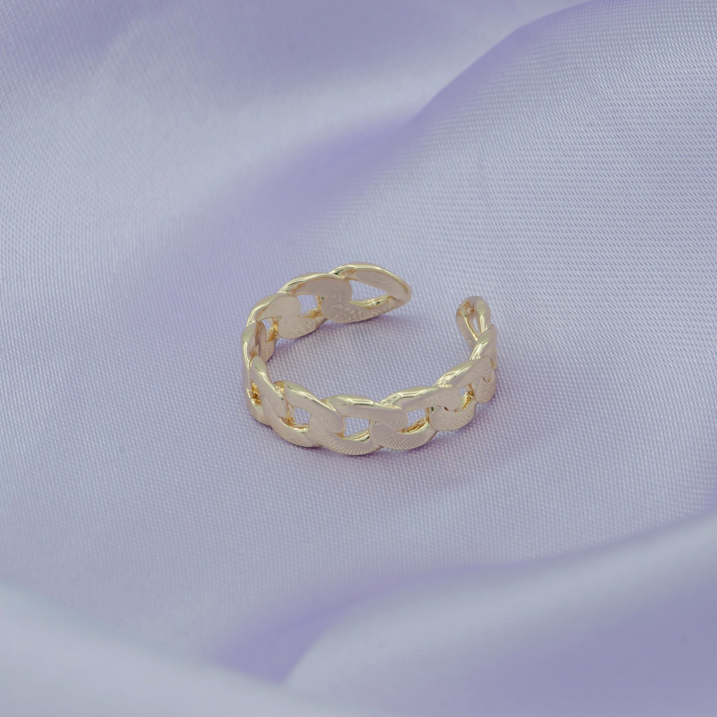Dainty Curb Chain Ring in gold Dainty Chain Ring | Open adjustable Gold rings | chain rings | Simple stackable chain ring R45