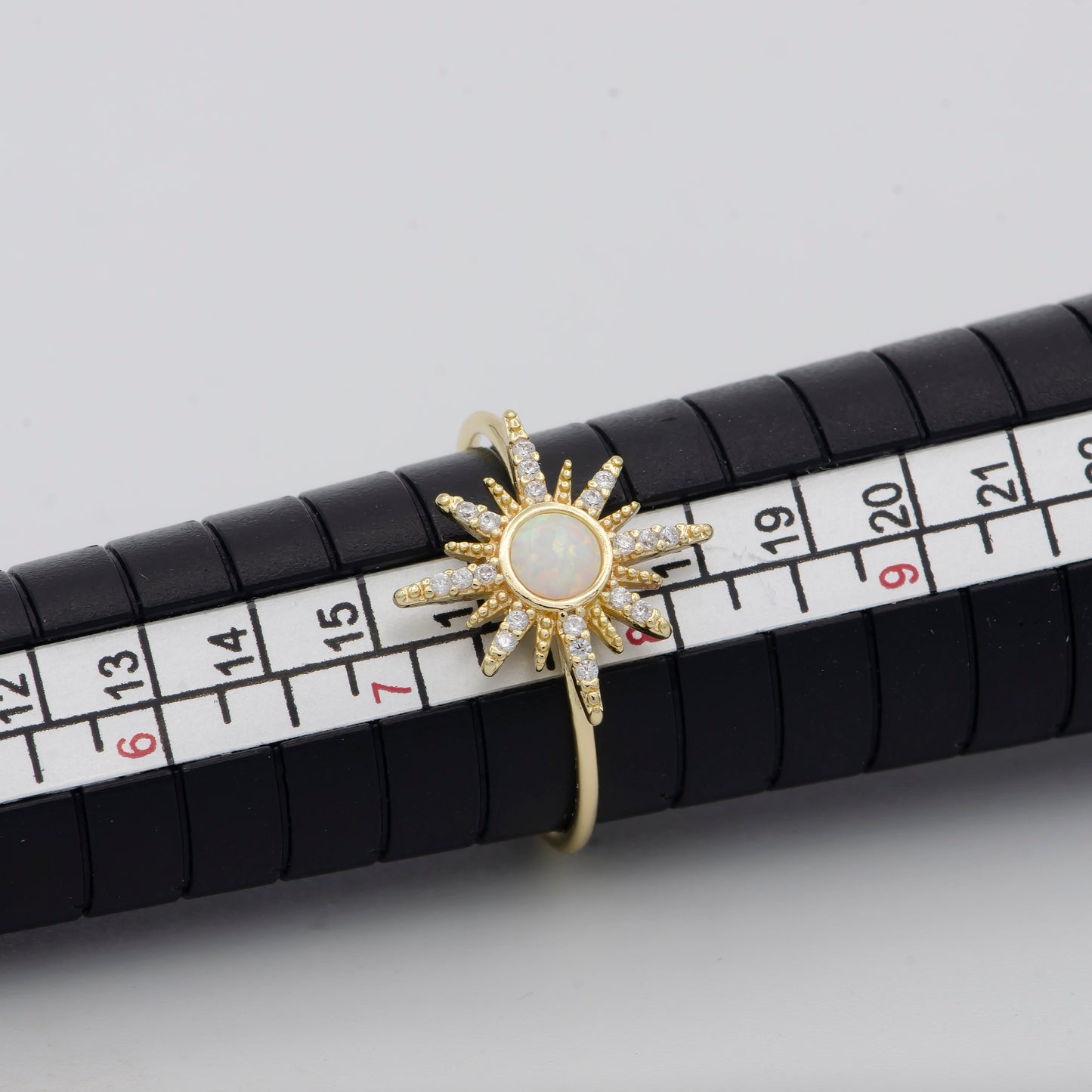 Adjustable Gold Opal North Star/Star Burst Ring with CZ Stone Minimalist Jewelry Stacking Ring Pinky Ring R200