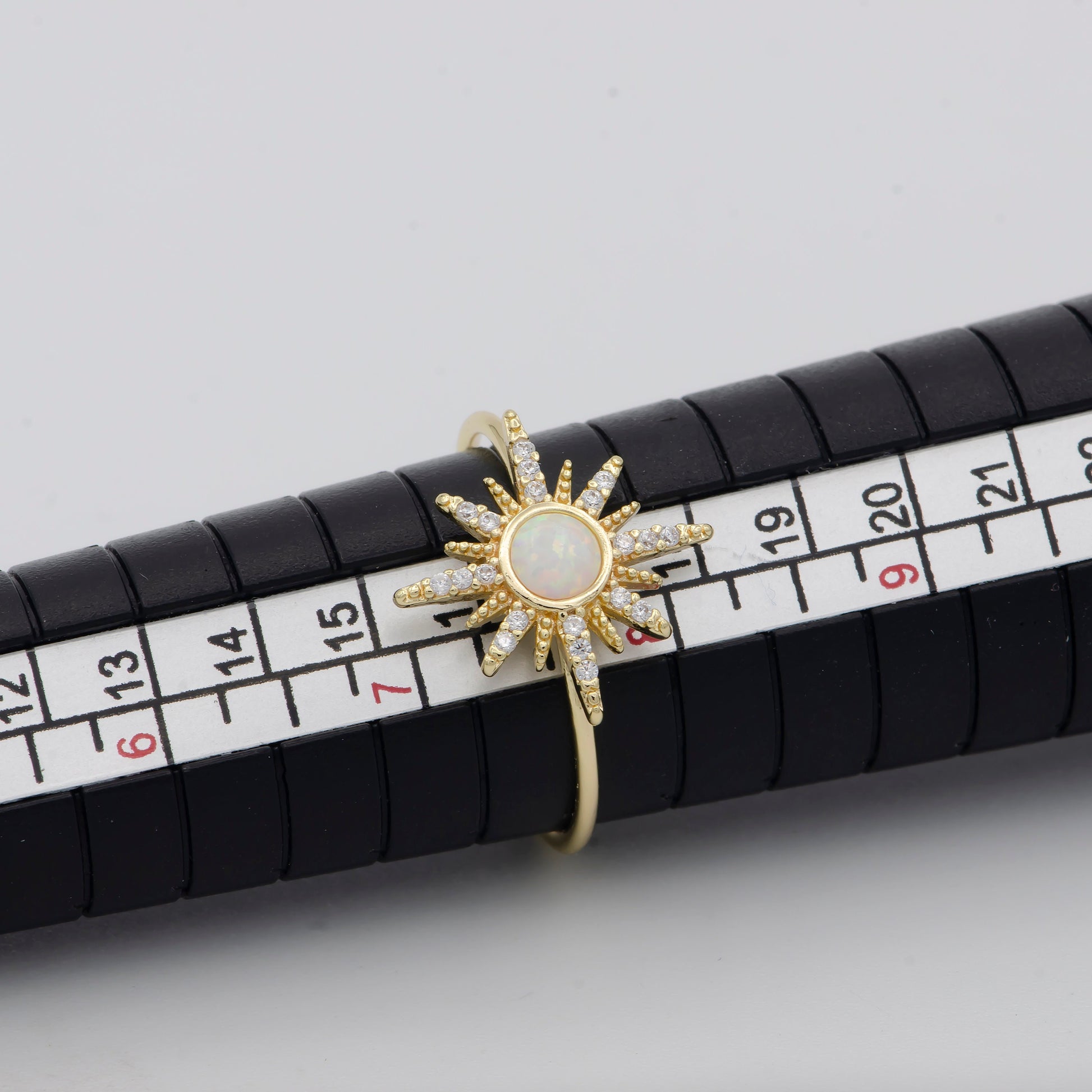 Adjustable Gold Opal North Star/Star Burst Ring with CZ Stone Minimalist Jewelry Stacking Ring Pinky Ring R200