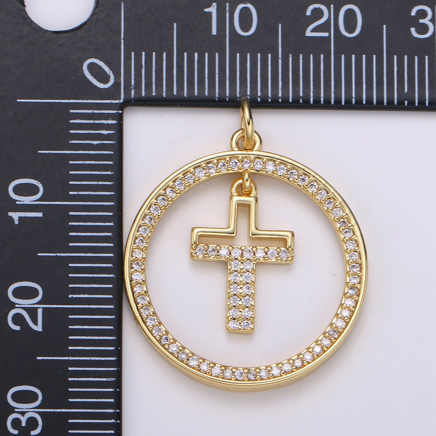 Gold CZ Round Charm, Micro Pave Cz Circle Cross Pendant, 29x23mm geometric charm for necklace earring bracelet supply CHGF-2122