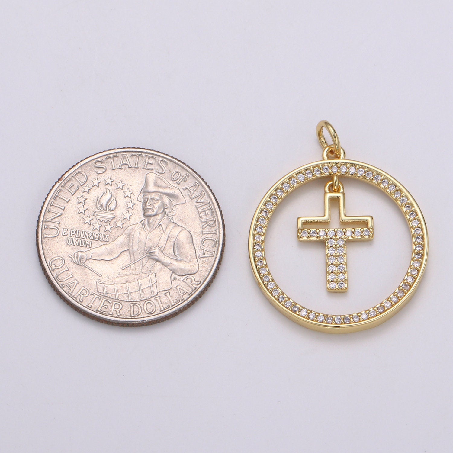 Gold CZ Round Charm, Micro Pave Cz Circle Cross Pendant, 29x23mm geometric charm for necklace earring bracelet supply CHGF-2122