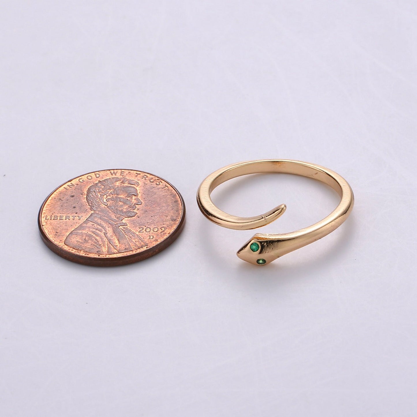 18k Gold Filled Snake Ring, Mini Gold Snake Ring, Green Serpent Animal Ring, Green Stone DIY Jewelry, R-046
