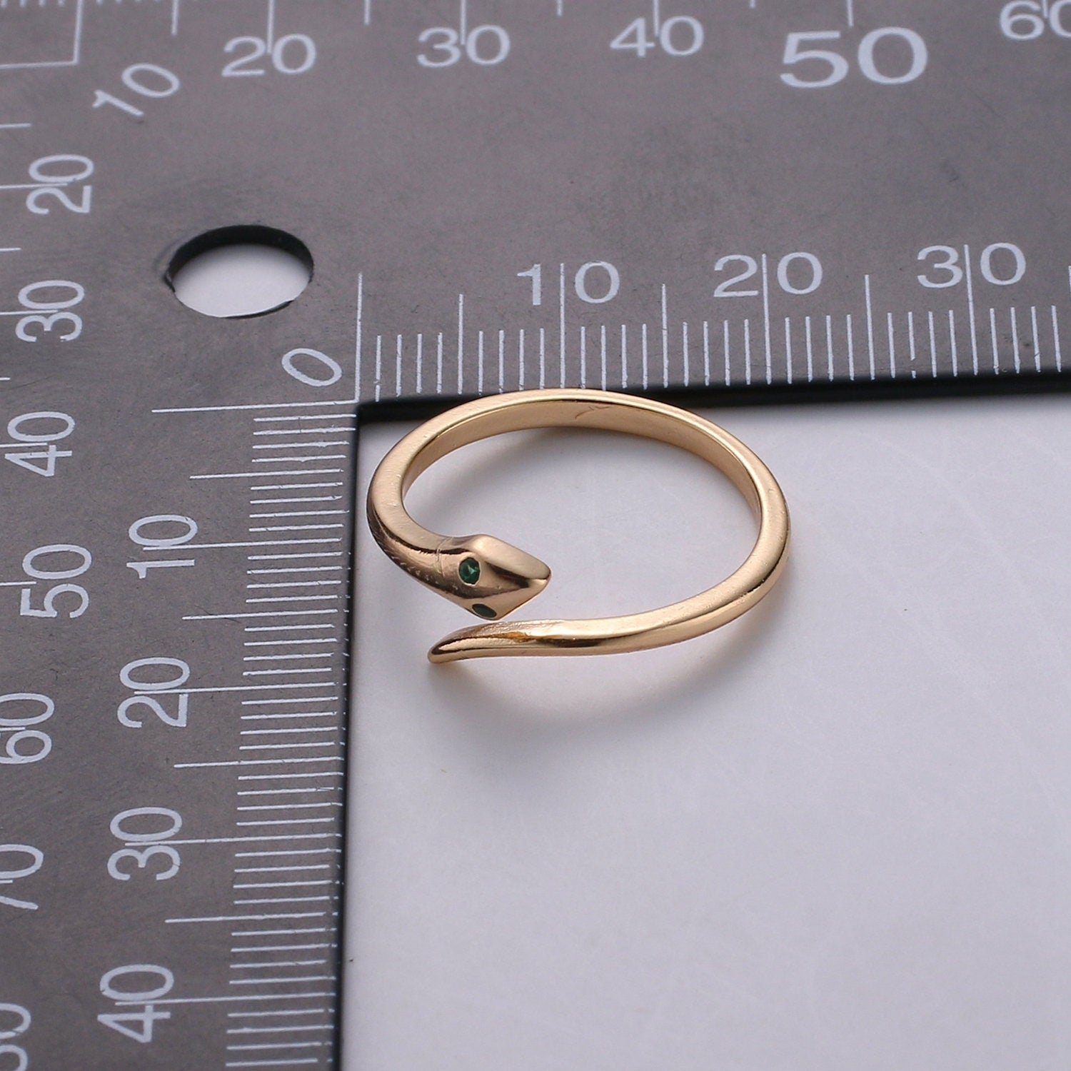 18k Gold Filled Snake Ring, Mini Gold Snake Ring, Green Serpent Animal Ring, Green Stone DIY Jewelry, R-046