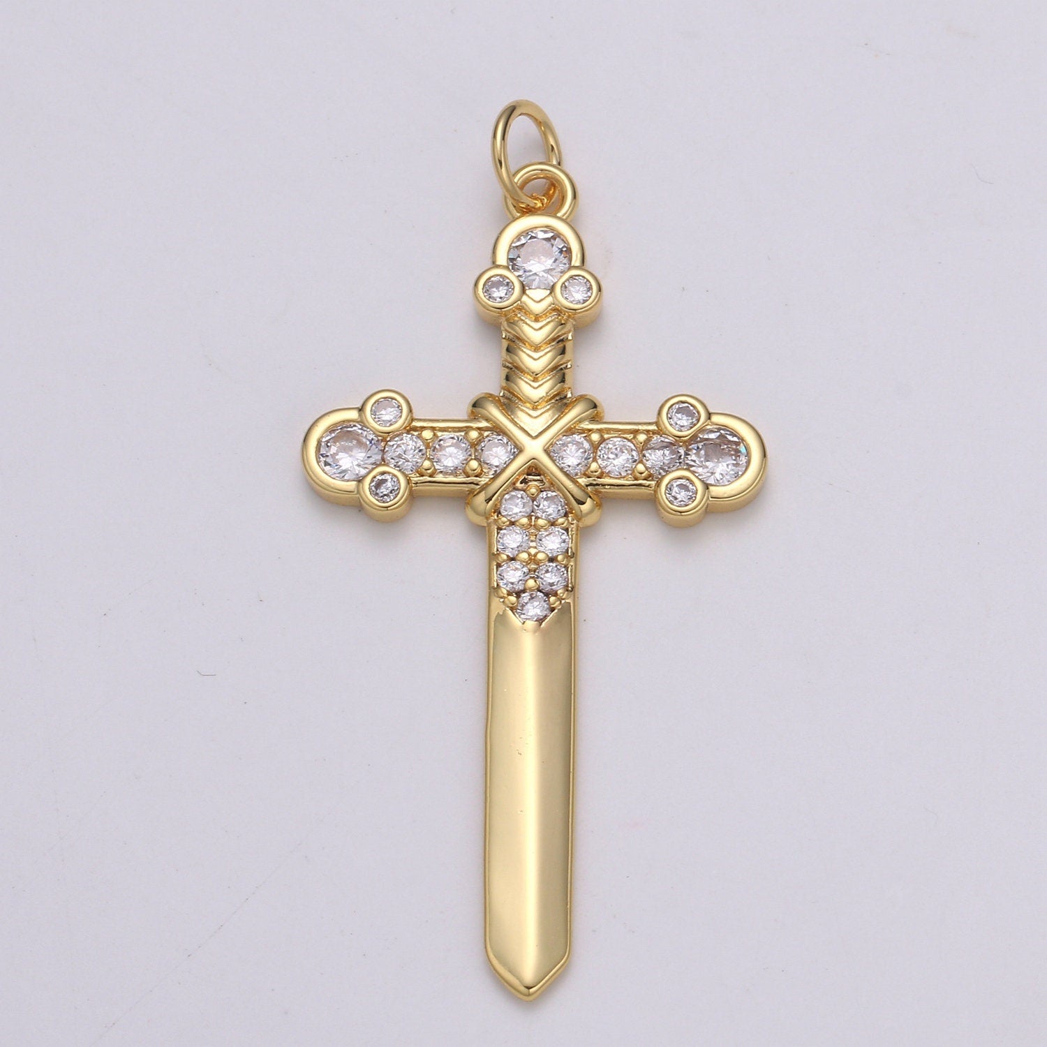 Gold Cubic ZirconiaCross Pendant, CZ Sword Pendant, Earrings pendant, Bracelet Charm, Necklace Pendant, Cross Jewelry chgf 2164