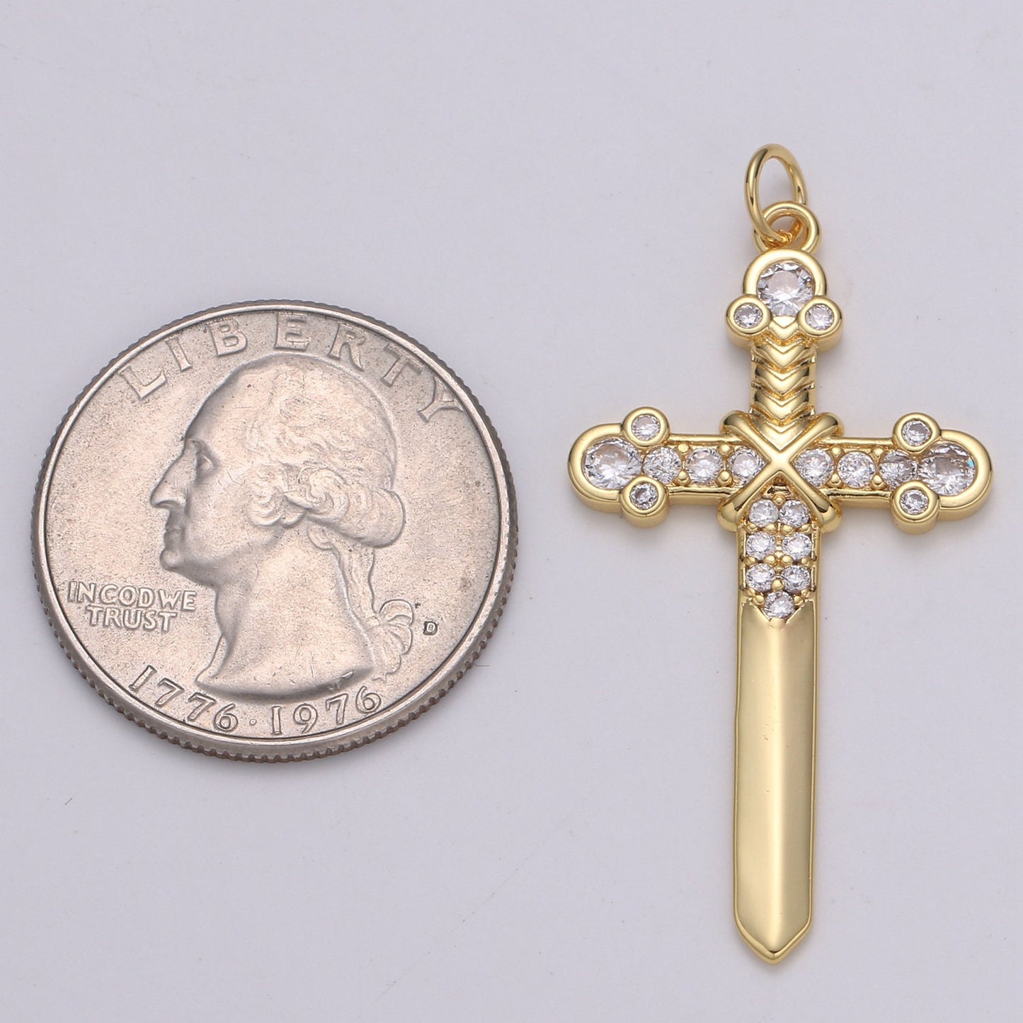 Gold Cubic ZirconiaCross Pendant, CZ Sword Pendant, Earrings pendant, Bracelet Charm, Necklace Pendant, Cross Jewelry chgf 2164