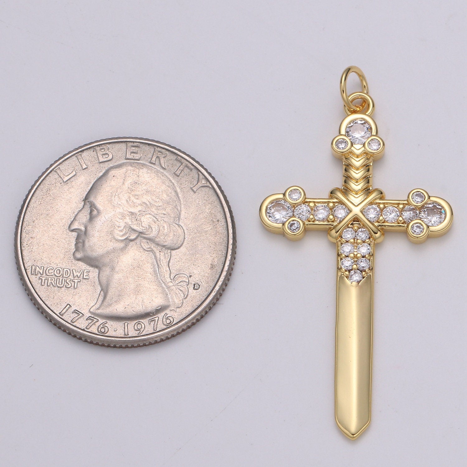 Gold Cubic ZirconiaCross Pendant, CZ Sword Pendant, Earrings pendant, Bracelet Charm, Necklace Pendant, Cross Jewelry chgf 2164